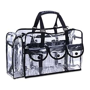 MUA LIMITED Makeup Artist Storage Bag, Clear Cosmetic Bag with Side Pockets and Shoulder Strap ...