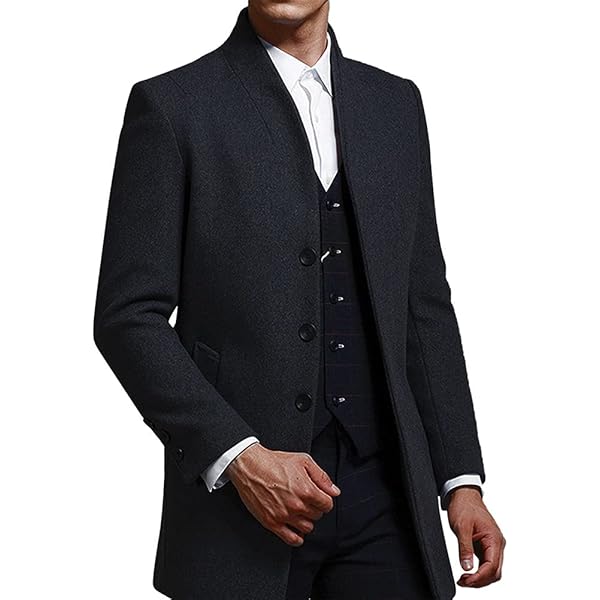 Dinnesis Herenmantel, zakelijke wollen jas, winterjas, lange jassen, mantels, riem, losse jas, heren, herfst en winter, lange trenchcoat, dubbele rij, mantel, winter, warme bovenkleding, marineblauw, L