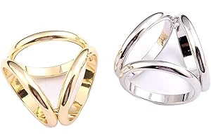 HAPPYUPCITY 2 piezas de moda bufanda de tres anillos hebilla moderna simple triple diapositiva joyería de seda Sarf broche Clips ropa anillo envoltura soporte para mujeres mujer mujer (plata + dorado)