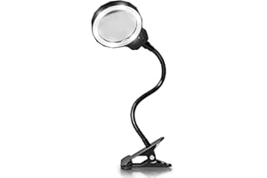 Fancii Lampe Loupe LED, 3X Rechargeable avec Lumière du Jour et Pince en Métal - Loupe de Table sur Pied avec Lumière Réglable sur 3 Niveaux D'intensité et Manche en Aluminium Amovible