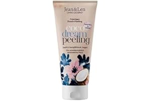 Jean & Len exfoliante de ducha con leche de avena y coco, partículas de cáscara de coco, elimina células muertas, piel suave, sin microplásticos ni siliconas, vegano, 200 ml