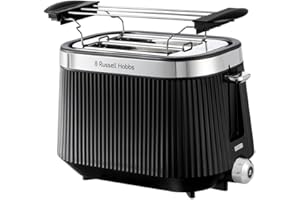 Russell Hobbs Grille pain [pour 2 tranches] Brontë Noir (6 réglages, finition mate, accents argentés, décongélation, réchauffage, surélévation, Lift & Look, support pour petits pains) 26760-56