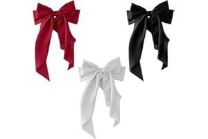 MEMOFYND 3 horquillas para el pelo con pajarita para mujer, pinzas francesas fijas, accesorios para fiestas de cumpleaños, clips de primavera, largos de satén de seda minimalista retro (negro, blanco, rojo)