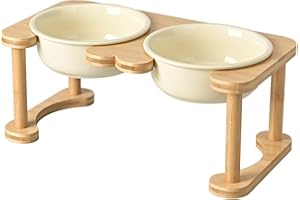 SPUNKYJUNKY Comedero Elevado de cerámica para Perros y Gatos (800ml, Beige)