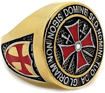 Templar Ring Christian Religion Gold Tone (Size S 1/2)