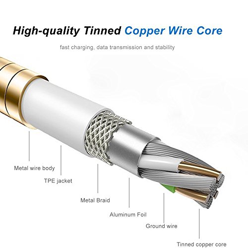 Hunletai C  ble iPhone  1M Lot DE 2  Chargeur iPhone M  tal Cable Lightning vers USB pour iPhone x 8 8 Plus 7 7 Plus SE 6s 6s Plus 6 6 Plus 5c 5s 5  iPad Pro Air Mini -Golden