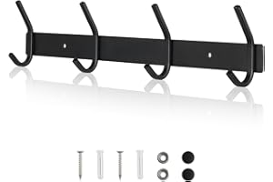 Qiannhee 4 Ganci Appendiabiti da Parete Moderno 43CM Fino a 40KG Portaoggetti Bagno Attaccapanni da Muro Acciaio Nero Ganci per Cappotti, Cappelli, Giacche, Cucina, Ingresso, Salotto, Cameretta