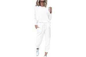 NUSGEAR Pyjama Femme Ensemble de Pyjamas Nuit Manche Longue Col Rond Casual Vêtements Survêtements Femme Ensemble de Pyjama 2 Pièce Sportswear Jogging Hiver Sweatshirt et Pantalon Sweat
