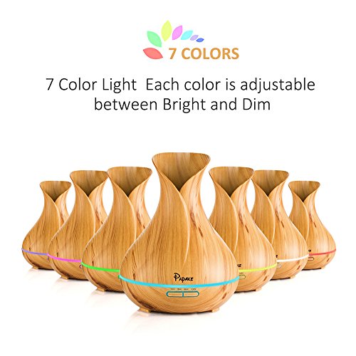 Aroma Diffuser, Papake Ultraschall Öl Diffusor Holzmaserung Luftbefeuchter Duftzerstäuber Humidifier 400ml mit 7 Farben LED Licht für Schlafzimmer Wohnzimmer Büro - 2