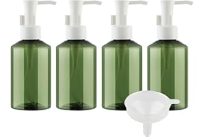 ZEOABSY 4 Piezas 150ml Verde Rellenables Botella de loción Con Bombas Blanco, 150 ml Botella de champú de plástico vacía, Gel de Ducha, Envase Cosmético + 1 x Embudo