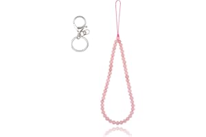 BEEFLYING Dragonnes de cordon de téléphone en pierre Pendentifs de téléphone en pierres précieuses de quartz rose Corde de longe anti-perte pour porte-clés accessoires de suspension de téléphone