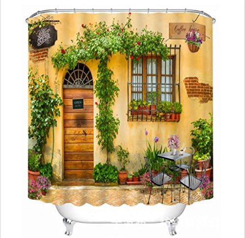 KKLL Polyester 3D Individuality Backyard scenery Green landscape Visual space Printing Waterproof Mildew Resistant Bathroom Decoration Cut off Occlusion privacy Shower curtains , 180*180cm