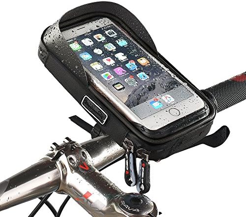 Bike Phone Holder with Waterproof Cycling Bag, Aohro Handlebar Frame Pouch Bicycle Mount 360° Rotatable Touchable Holster Case for Smartphone Below 6 inch iPhone 6S 7 Plus Samsung Galaxy S6 edge S7 S8--Black