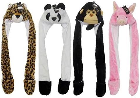 KIDS LONG ANIMAL HATS HOOD SCARF FLEECE LINED SNOOD WINTER FUR 4 STYLES