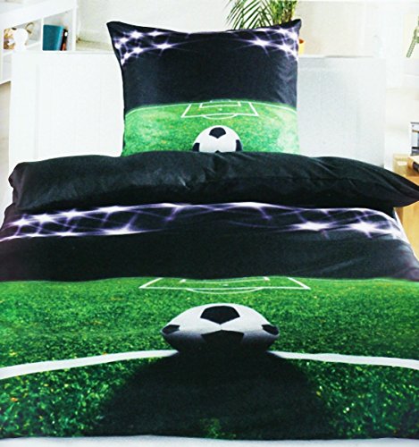 Fußball Bettwäsche ca. 135x200 cm + ca. 80x80 cm für absolute Fußballfans Farbe (grün schwarz)