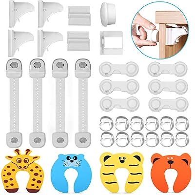 Jojoin 36 Pcs Kits Sécurité de Bébé Enfants, Kit Verrouillage Magnétique de Sécurité （4 Serrures + 5 Auxiliaires + 1 Clé), 12 Protège Coin, 10 Verrous de Sécurité pour, 4 Bloque Porte Anti Pincement