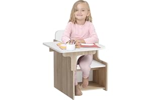 Rainbow Tree Kids Table and Chairs with Storage, Wooden Toddler Table and Chairs Sets 2 in 1 Children Chair Desk with Small Table for Study Activity Indoor or Outdoor Use (White+Walnut)