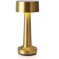 V2COM Modern Table Lamp Cordless Lighting 3W Dumbbells Style Dimmable Touch Switch LED Rechargeable Wireless Aluminium Desk Lamp for Restaurant Reading Bar Coffee Shop [2020 New] (Gold)
