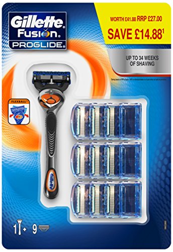 Gillette Fusion Pro Glide Flex Ball Razor including 9 Blades