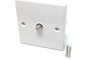 DRUT Single Gang TV, Satellite, Radio Outlet Wall Plate Faceplate – F-Type Male Screw Socket Connector, UK/EU Standard, White