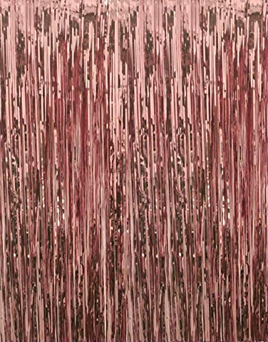 3.2 Ft X 9.8 Ft Metallic Tinsel Foil Fringe Curtains for Party Photo Backdrop Wedding Decor (1 Pack, Rose Gold)