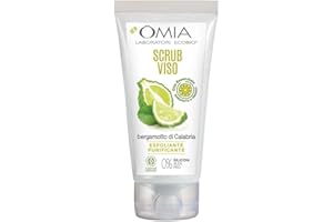 OMIA LABORATORI ECOBIO Omia, Scrub Viso esfoliante anti-imperfezioni con Olio Essenziale di Bergamotto di Calabria, adatto per levigare la pelle e ridurre la dimensione dei pori visibili, Certificato Cosmos Organic, 75 ml
