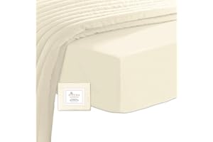 PIZUNA LINENS Pizuna Lenzuolo con angoli Matrimoniale Cotone 140x200 cm Nuovo Avorio, 400 fili con trama Sateen in 100% Cotone a fiocco lungo Lenzuolo con angolicon tasca profonda 40 cm (Lenzuolo con angoli Cotone)