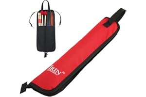 COZLYNX Drum Sticks Holder Bag Drumstick Holder Percussion Drum Mallet Oxford Carrying Case with Floor Tom Hooks for Drumsticks, Mallets, Beginners in Band (Red)