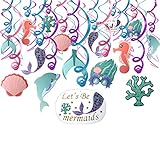 MEERJUNGFRAU-THEMED Spiral Girlanden - Paket inklusive 16pcs verschiedene doppelt-gedruckte Ausschnitte zusammengebracht und 14pcs sortierte Farben der rosa, grünen und purpurroten Folie wirbelt Dekoration. Lebhaft und bunt. Insgesamt 30 Stück.