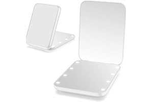 Giazee Lighted Compact Mirror with 1x/2x Magnification, Slim Travel Makeup Mirror with LED Lighting for Handbag for Women