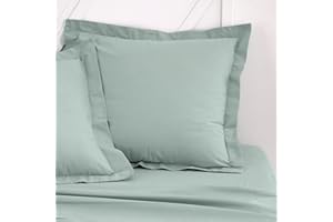 TODAY Essential - Lot de 2 Taies d'oreillers 63X63 cm 100% Coton Uni, Celadon