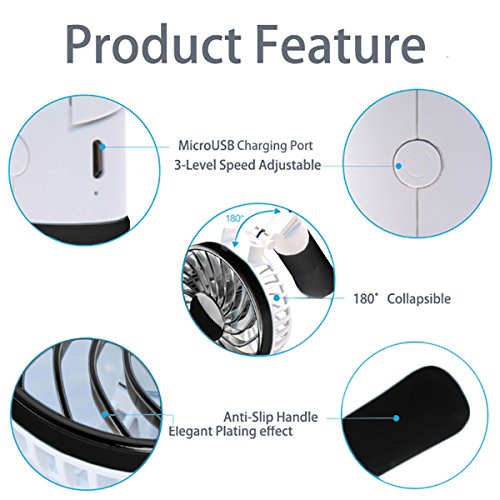 MPTECK @ Schwarz Handventilator USB Ventilator Mini Standventilator Tragbarer USB Tischventilator für Kühlung Multi Port Steckdose für Büro Haus Reise Reisen Joggen Sonnenbaden - 4
