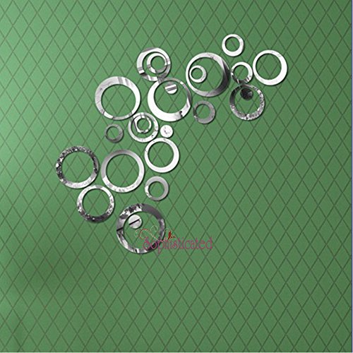 Moderne Kreis Spiegel 3D Spiegel Wandtattoo Wanddeko Wanddekoration Zimmer Aufkleber Spiegeleffekt mit Wischtuch aus Mikrofaser (rund, silber) - 6