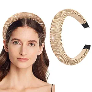Diamond Headband for Women - Padded Headband Handmade Crystal Rhinestone Headbands Fashinable Handmade Hairband for Girl 1 PSC Gold
