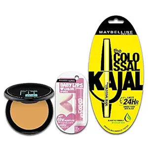 Maybelline New York Colossal Kajal & Baby Lips, Lip Balm, Translucent Finish - Pink lolita & Fit Me Compact Combo, 12.35g