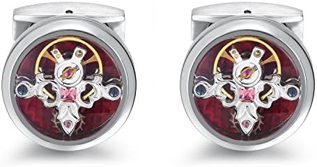 Dich Creat Unisex Mirror/Brushed Mixed Polishing Rhodium Emboss Tourbillon Cufflinks with Red Carbon Fiber Inlay