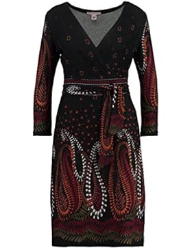 Anna Field Strickkleid mit Paisley Muster schwarz mit Blau oder Braun – Minikleid mit Cache Coeur Ausschnitt –...