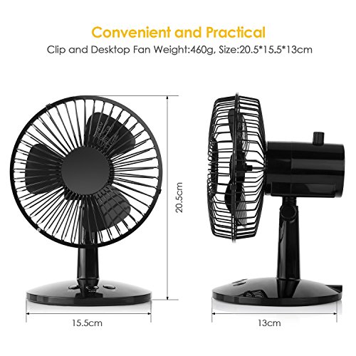 Amzdeal Mini Ventilator Betrieb mit Batterie oder per USB-Kabel vom Computer, tragbar für den Schreibtisch, 180°Drehbar, schwarz - 2