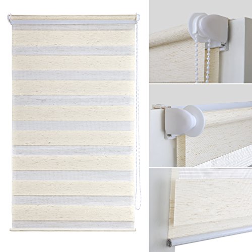 SHINY HOME® Duo Rollo Doppelrollo Klemmfix Fensterflügel mit Klemmträger tageslicht blickdicht Raffrollo ohne Bohren Sonnenschutzrollo Fensterrollo für Fenster oder Tür 80x150cm Flachs - 3