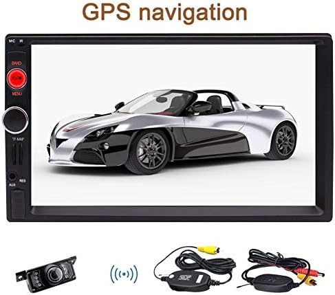 EINCAR Wireless Rear Camera + Remote Control 7 inch Double Din Touchscreen GPS Navigation Bluetooth Car Stereo in Dash MP5 Player Head Unit Colorful Buttons USB/TF/AM