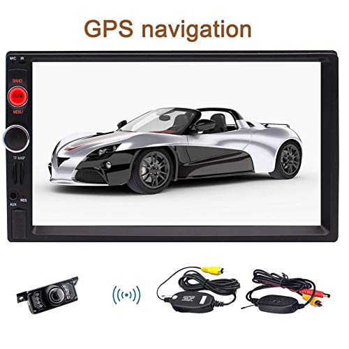 EINCAR Wireless Rear Camera + Remote Control 7 inch Double Din Touchscreen GPS Navigation Bluetooth Car Stereo in Dash MP5 Player Head Unit Colorful Buttons USB/TF/AM