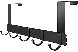 UKOFEW Gancho para Puerta con 5 Ganchos, Colgadores de Puerta Aluminio, Perchero Puerta, Sin Taladrar, para Baño, Dormitorio, Cocina (Negro)