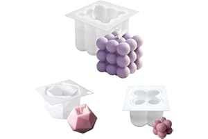 FINDIR 3 Pezzi Stampo per Candele in Silicone Stampi per Candele 3d Bubble Cubo Stampi in Silicone per Candele Stampo Candela Diamante Cubo per Candele Fai Da Te Cioccolato Sapone Fatto a Mano
