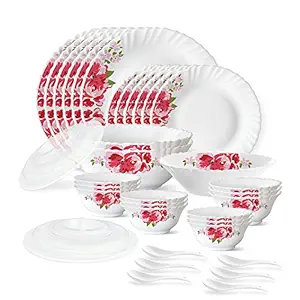 Larah by BOROSIL Glass Dinner Set – 35 Pieces, Rose Red at Rs. 1800