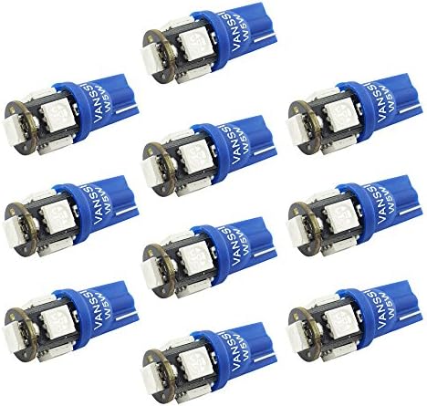 VANSSI 501 W5W T10 5-SMD 5050 Blue LED Car Interior,Number Plate,Boot Light Bulbs,1 Year Warranty(Blue,Pack of 10)