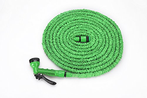 Flexibler Gartenschlauch Latex Knickfest Wasserschlauch mit Sprühpistole/Brause - Länge 7 bis ca. 22,5 m oder 10 m bis ca. 30 m, dehnbar - kein "Schlauchsalat" Farbe Frei Wählbar (22,5 Meter, Grün)