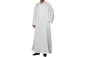 YAOHUOLE Herren Kaftan Knopf runter Langarm Kaftan Herren Lang Knopf Hoch Thobe Herren Seite Split Baumwolle Kaftan Thobe