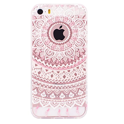 iPhone SE Case, iPhone 5 5s Silicone Case [with Tempered Glass Screen Protector], YooweiÂ® Crystal Clear Tribal Henna Mandala Floral Totem Series Protective Case for iPhone SE/5/5s