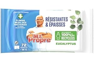 MR. PROPER Mr. Propre Lingettes Multi-Usages Désinfectantes Résistantes Et Épaisses Parfum Eucalyptus, 8 x 36 Unités, Fabriquées Avec 100% De Fibres Recyc
