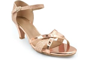 Fashion Thirsty Womens Diamante Low Heel Ladies Prom Bridal Wedding Shoes Bridesmaid Evening Party Occasion Heeled Open Toe Strappy Dress Sandals Size